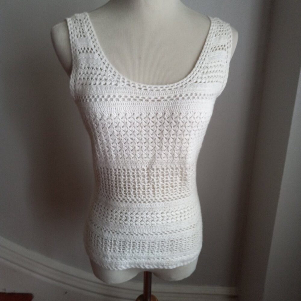 WHITE STAG CROCHET COTTON CREAM TANK TOP NWT S